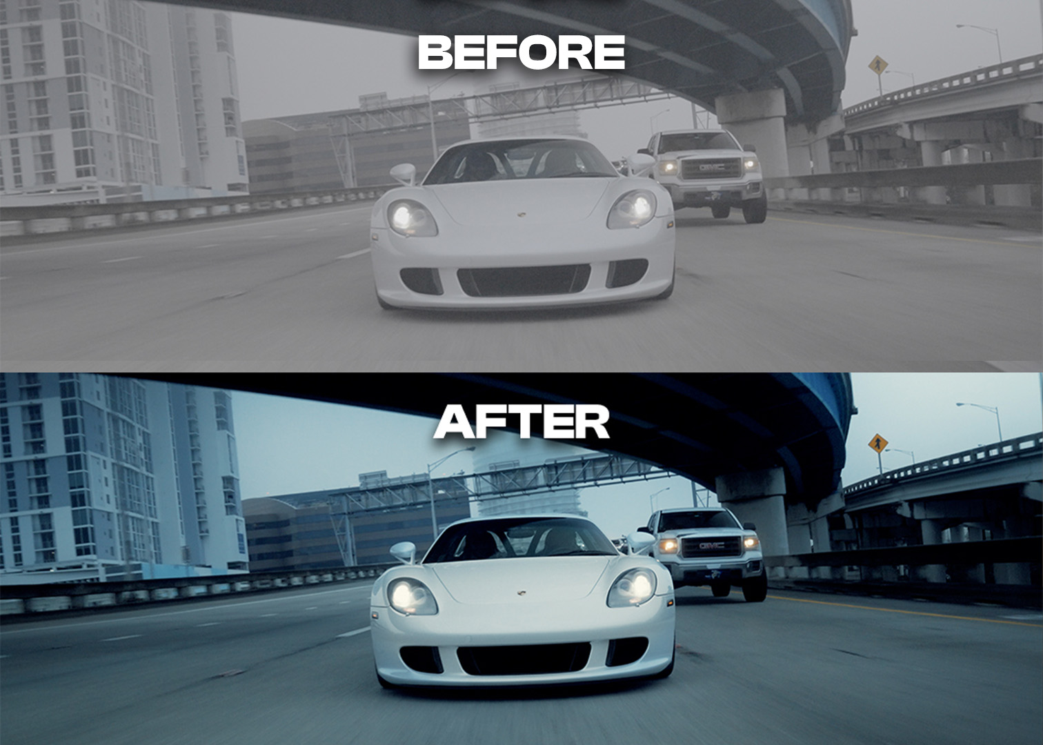 Powergrade before and after — white Porsche Carrera GT