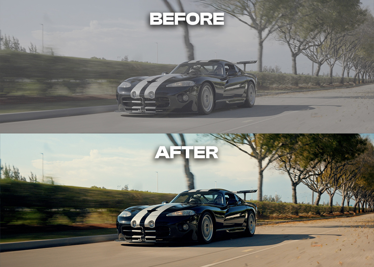 Powergrade before and after — black Dodge Viper