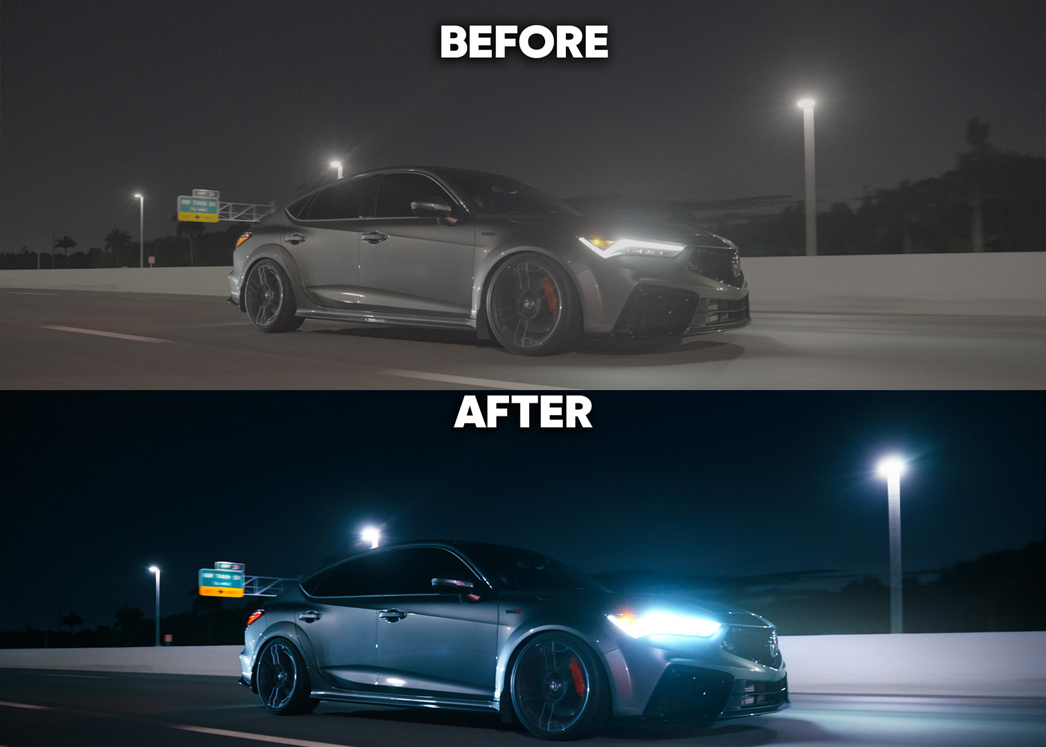 Powergrade before and after — silver Acura Integra Type S